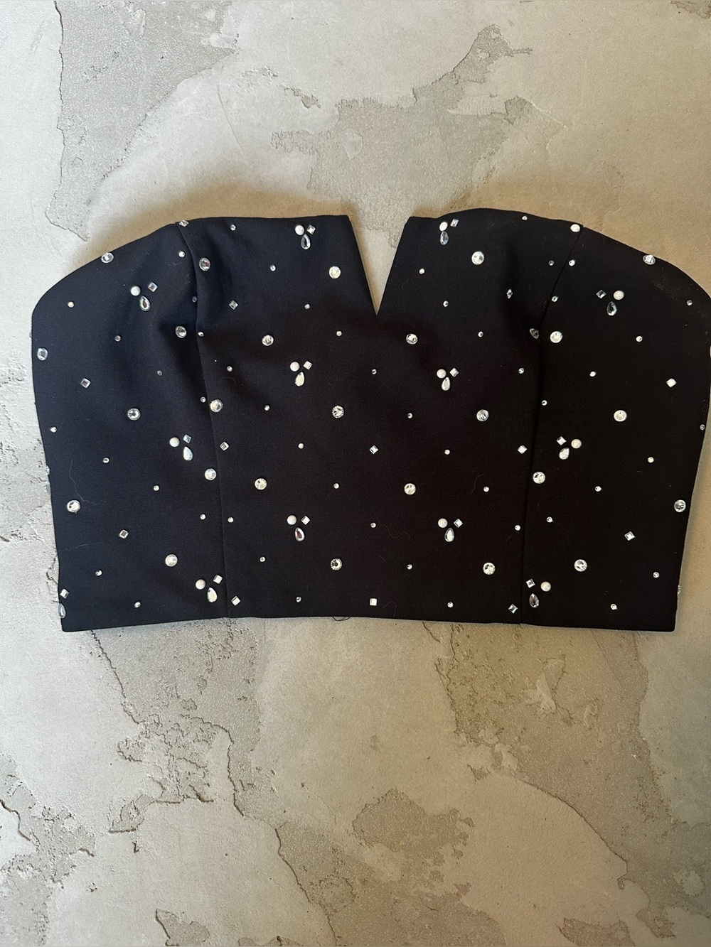 Black Embellished Strapless Crop Top - Dynamite